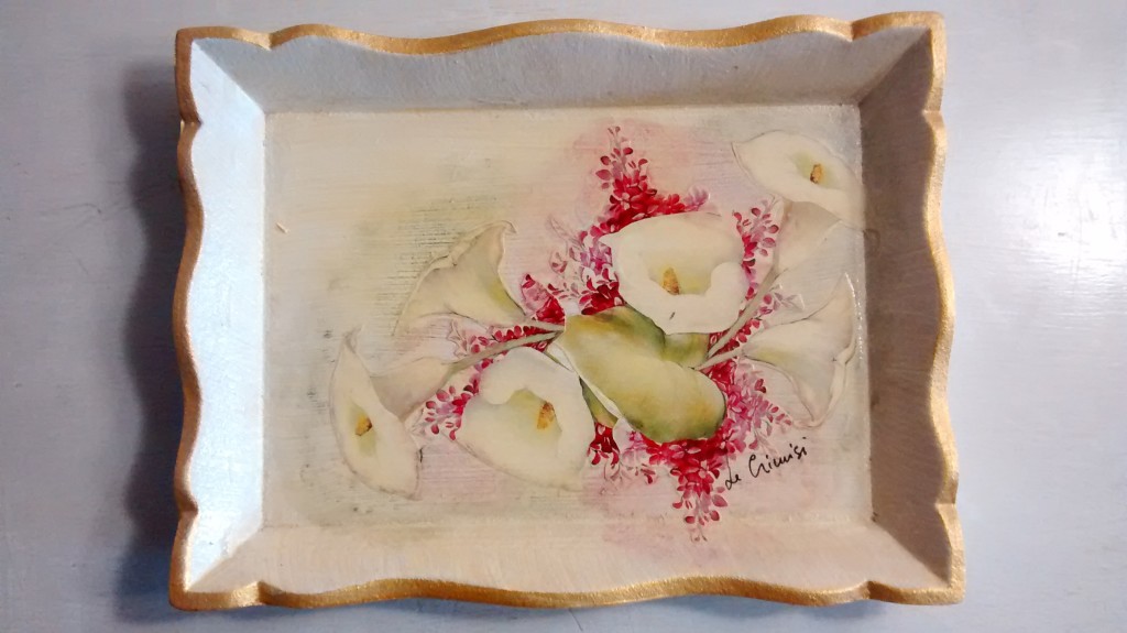 Svuotatasche legno "quadrato" 18x14  calle pittura e decoupage     euro 23