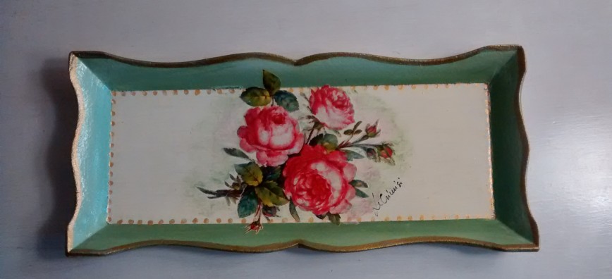 Svuotatasche legno 23x10 euro 23 decoupage e pittura euro 23