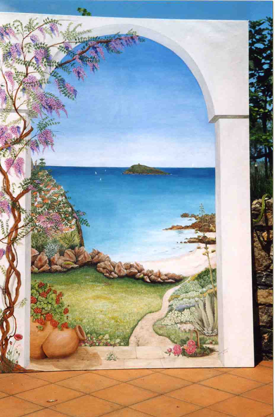 Decorazione di interni - trompe l'oeil - L'isola di Cirella e il confronto fra dipinto e realtà